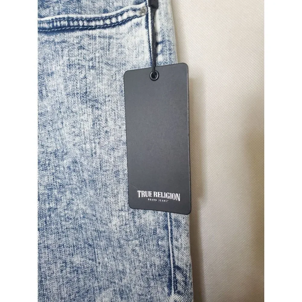 True Religion Halle High Rise Super Skinny Acid Wash Raw Hem Jeans